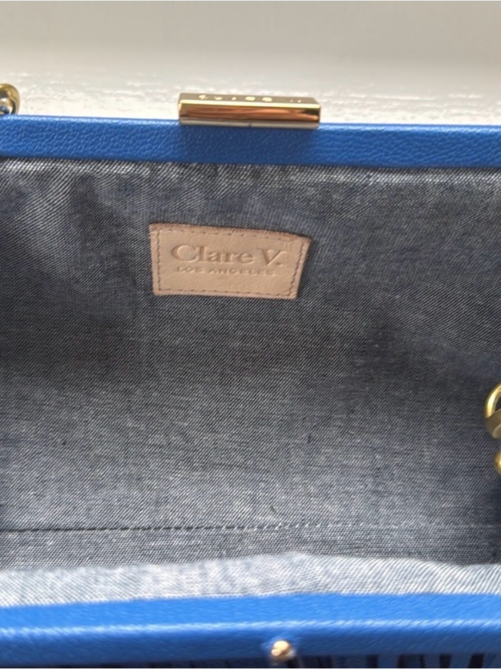 Clare V Fran Fran Blue Leather Clutch with Crossbody Chain Strap - Picture 4 of 4